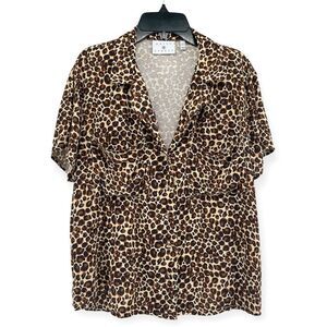 Daisy Street (ASOS) Women’s Leopard Print Short Sleeve Button Front Shirt Medium